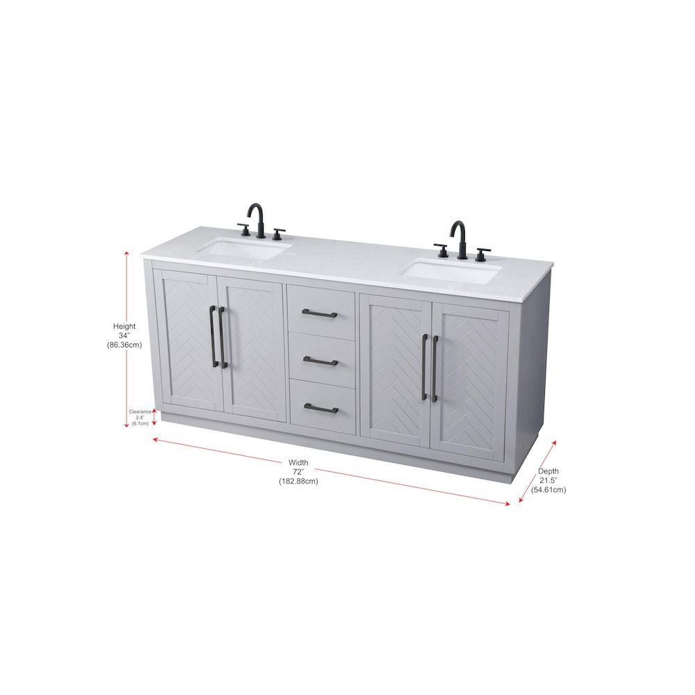 72 inch Double Bathroom Vanity in Grey. Picture 12