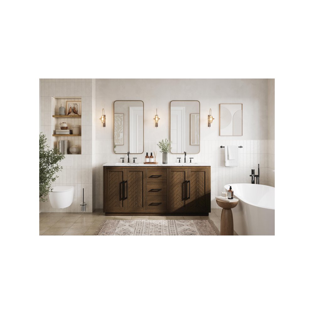 72 inch Double Bathroom Vanity in Hazel Oak. Picture 4