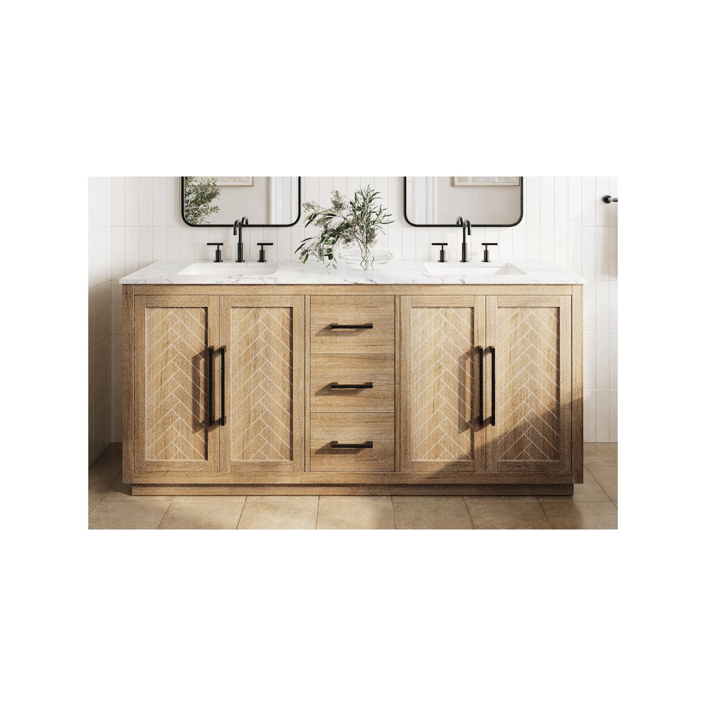 72 inch Double Bathroom Vanity in Linen Oak. Picture 2