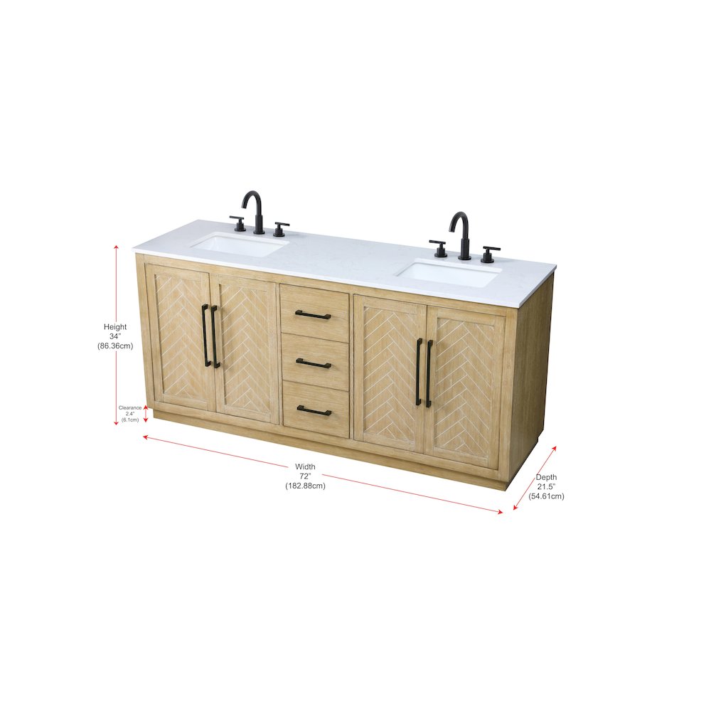 72 inch Double Bathroom Vanity in Linen Oak. Picture 12