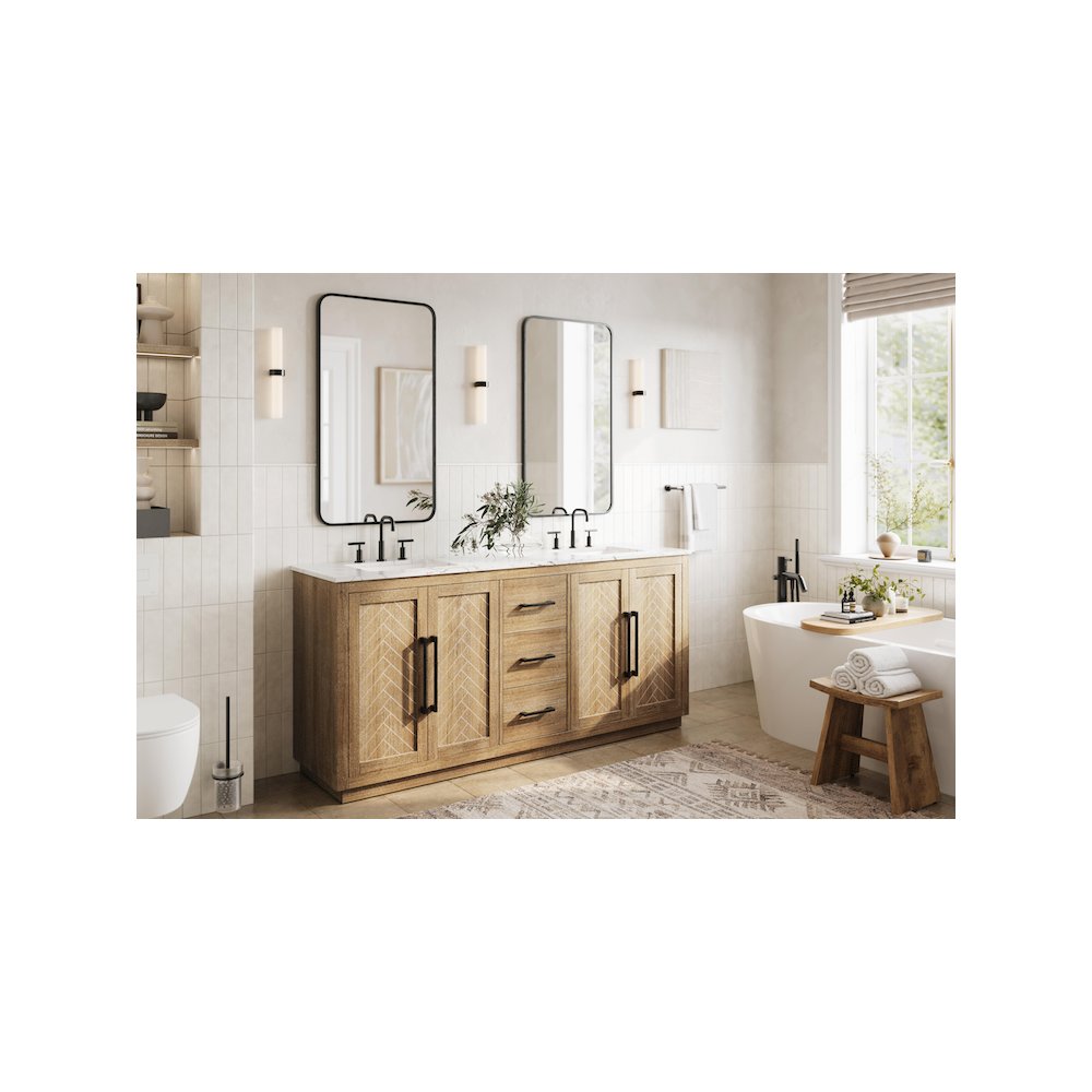 72 inch Double Bathroom Vanity in Linen Oak. Picture 3