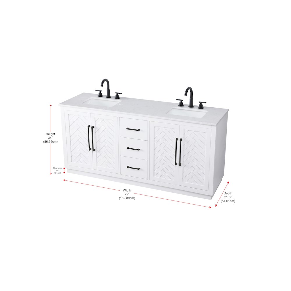 72 inch Double Bathroom Vanity in White. Picture 12