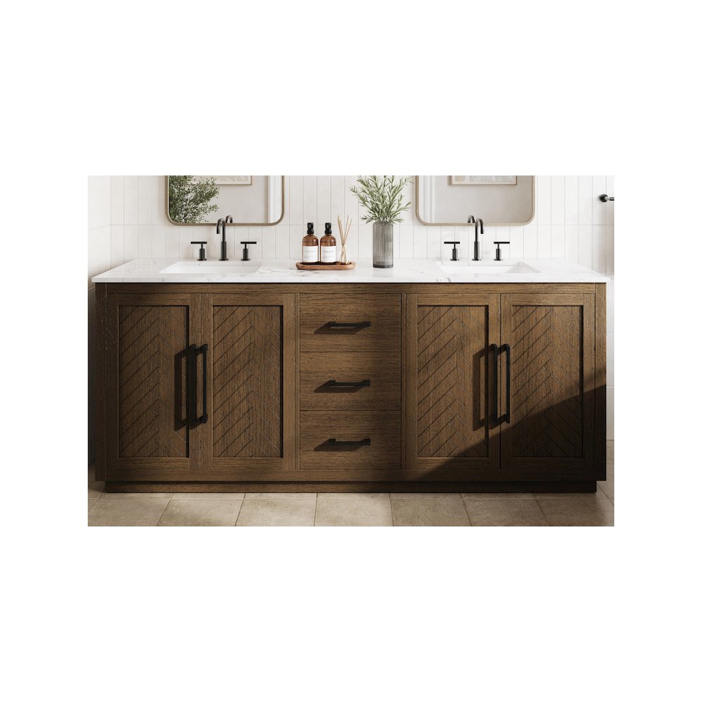 84 inch Double Bathroom Vanity in Hazel Oak. Picture 2