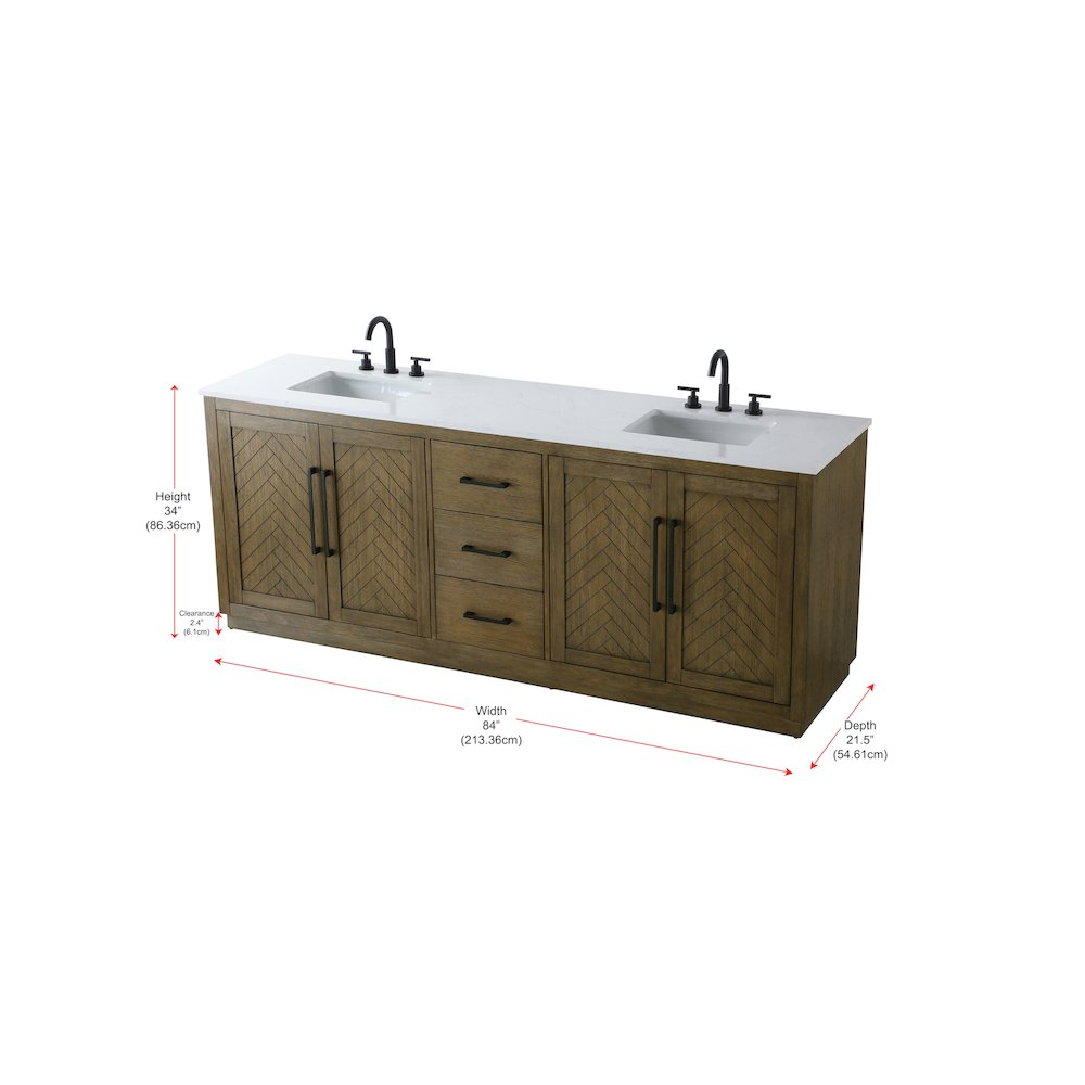 84 inch Double Bathroom Vanity in Hazel Oak. Picture 12