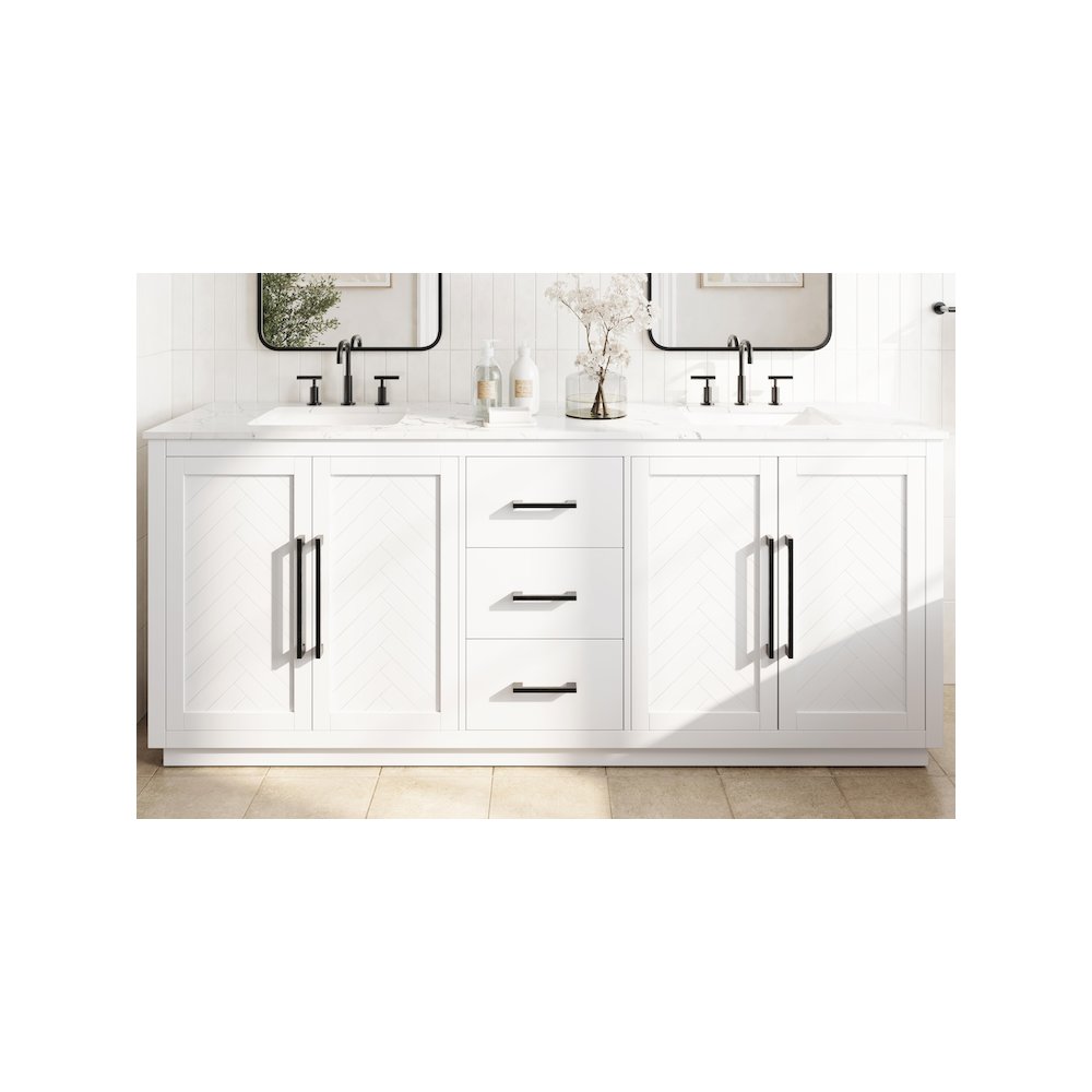 84 inch Double Bathroom Vanity in White. Picture 2