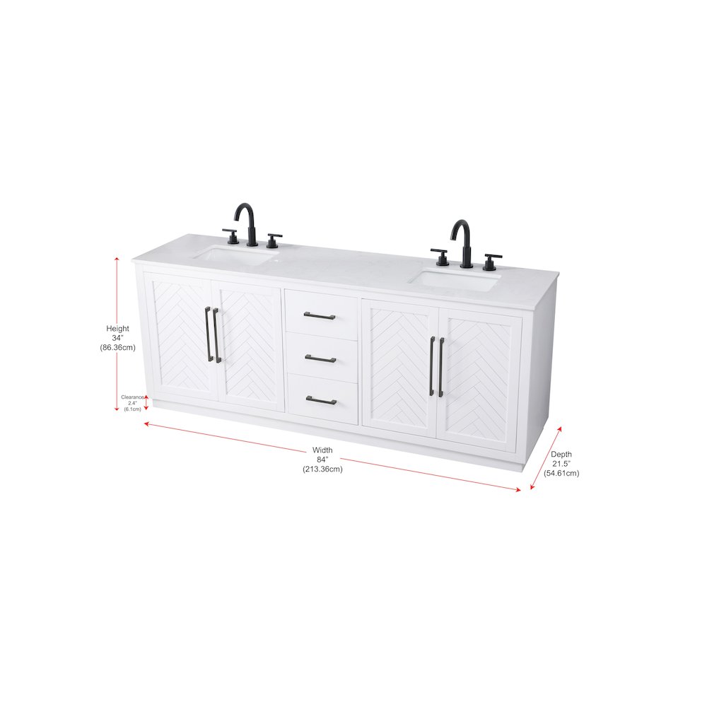 84 inch Double Bathroom Vanity in White. Picture 12