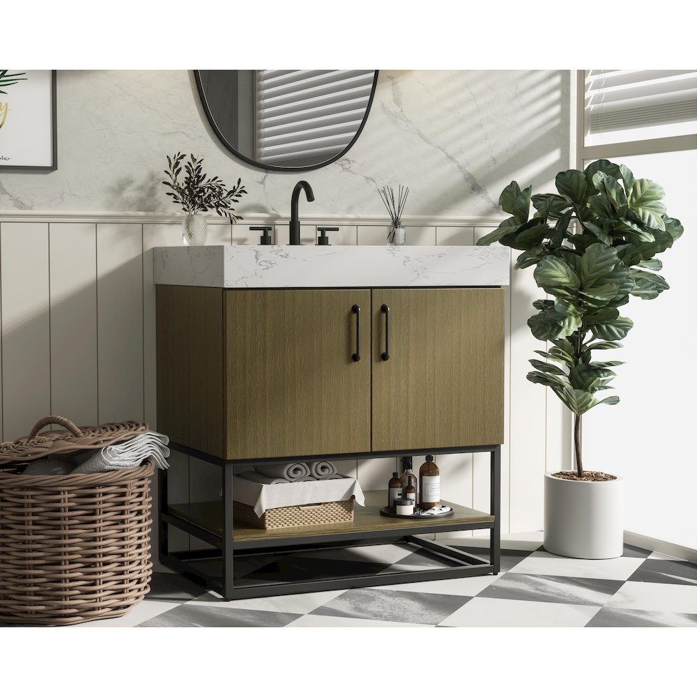 30 inch Single Bathroom Vanity in Chestnut Brown. Picture 3