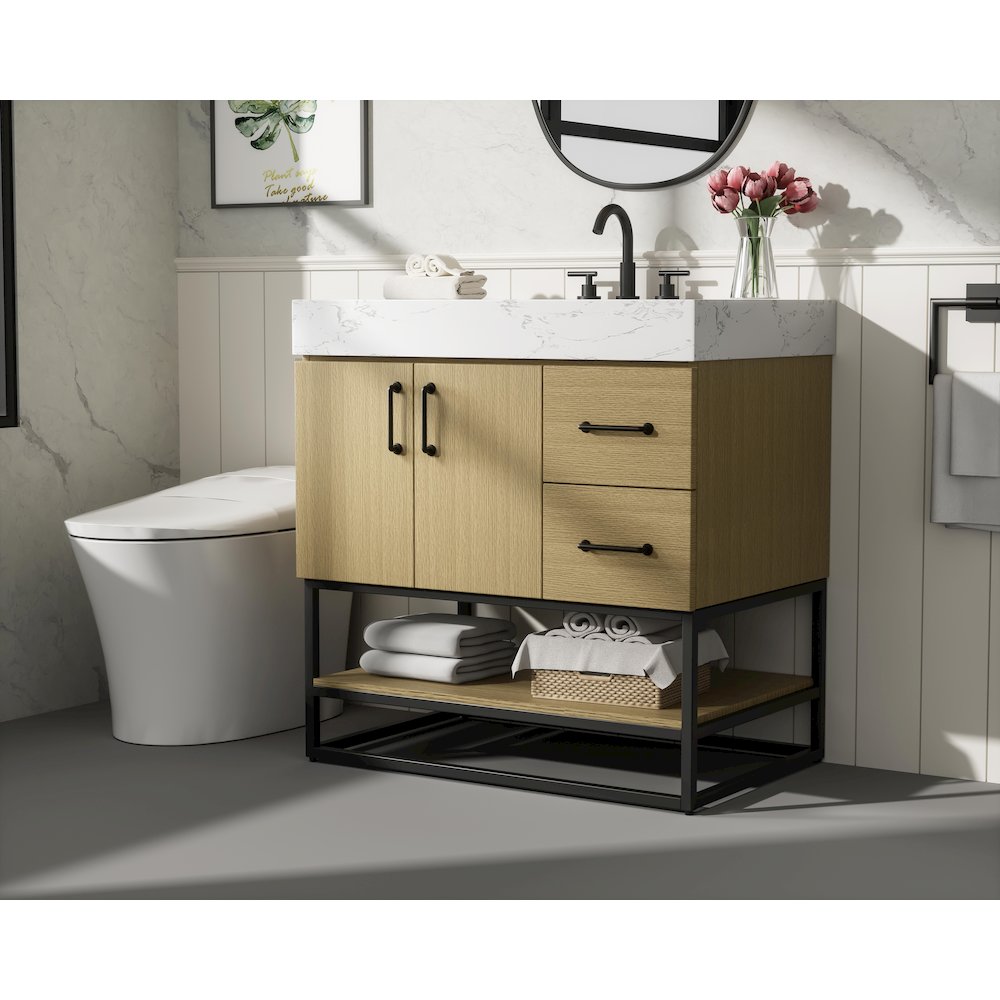 32 inch Single Bathroom Vanity in  Honey Brown. Picture 3