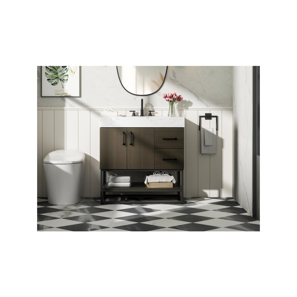 32 inch Single Bathroom Vanity in Mocha Brown. Picture 2