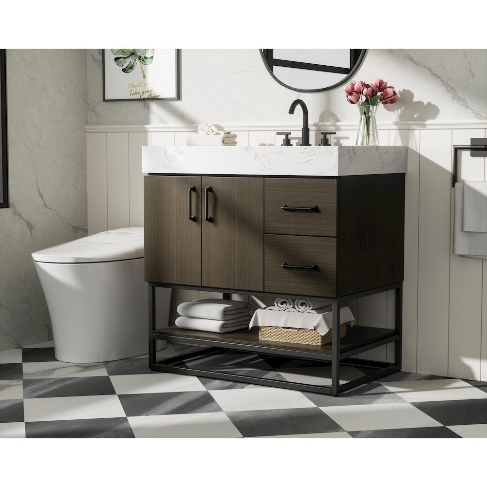 32 inch Single Bathroom Vanity in Mocha Brown. Picture 3