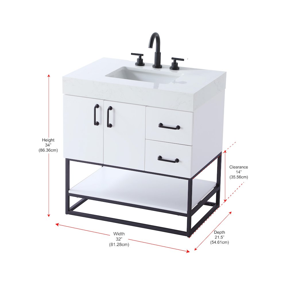 32 inch Single Bathroom Vanity in White. Picture 13