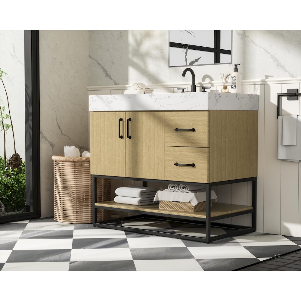 36 inch Single Bathroom Vanity in  Honey Brown. Picture 3