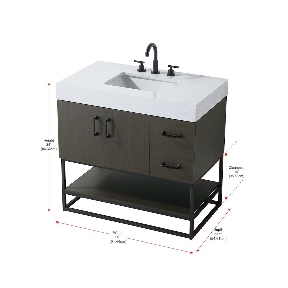 36 inch Single Bathroom Vanity in Mocha Brown. Picture 13