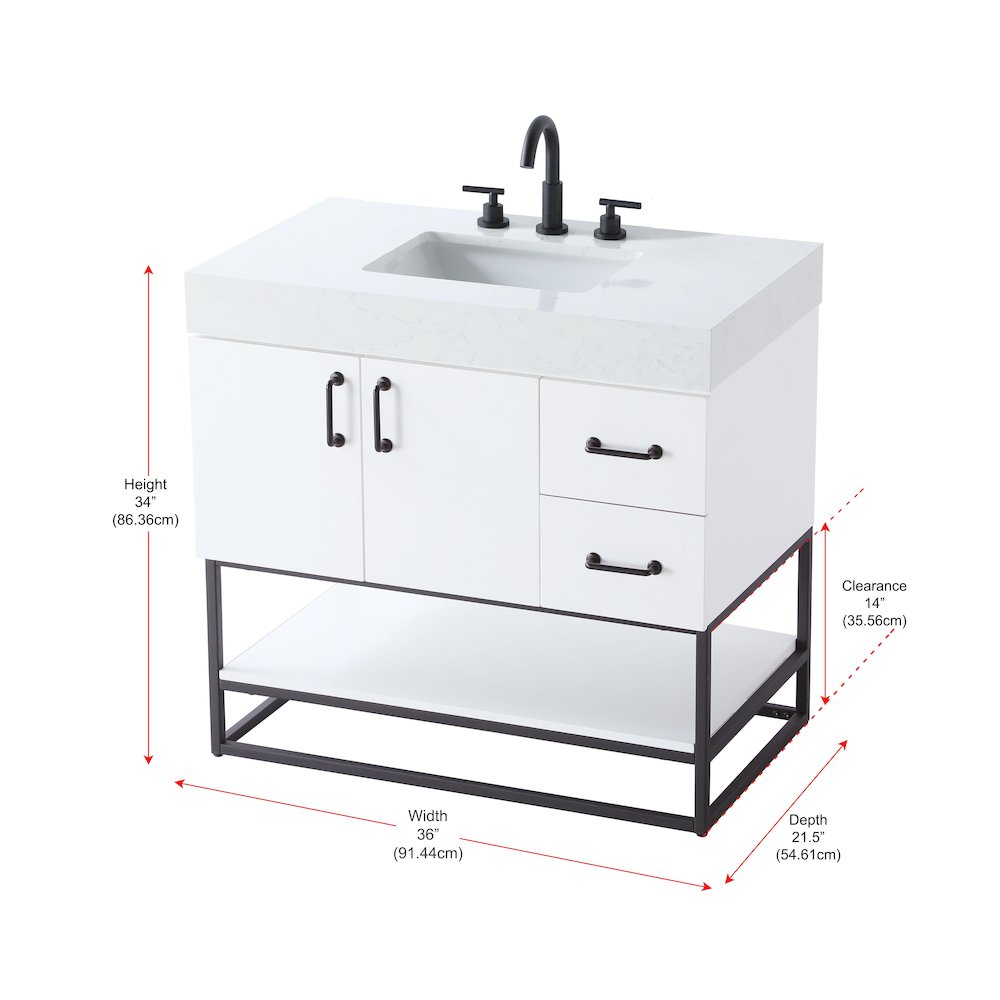 36 inch Single Bathroom Vanity in White. Picture 13