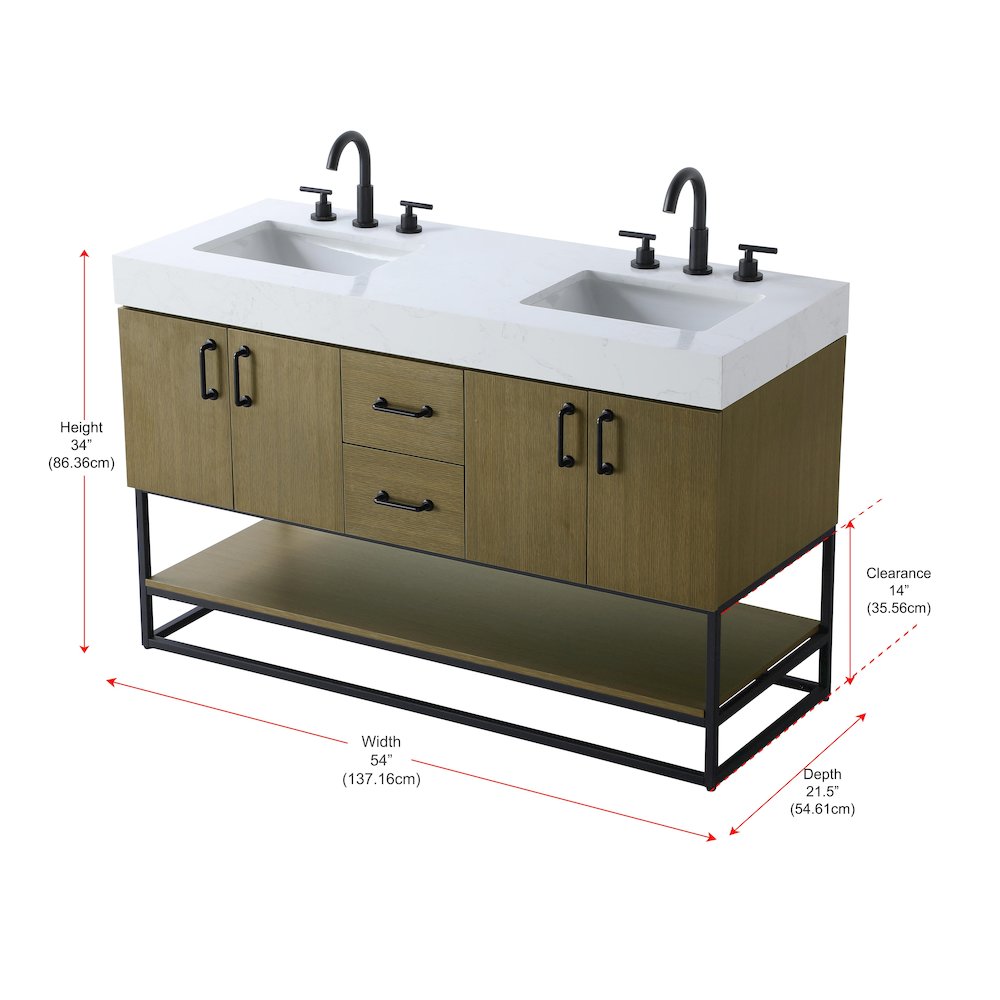 54 inch Double Bathroom Vanity in Chestnut Brown. Picture 13