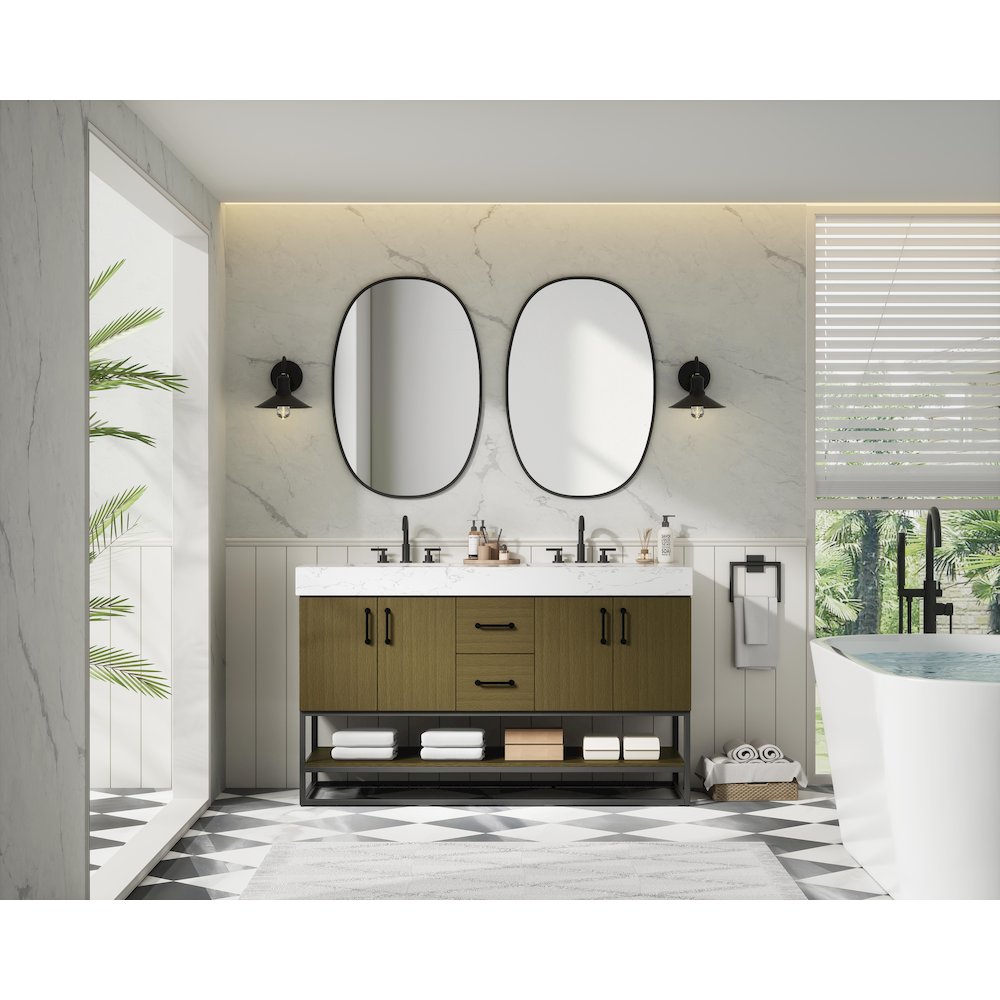 54 inch Double Bathroom Vanity in Chestnut Brown. Picture 4