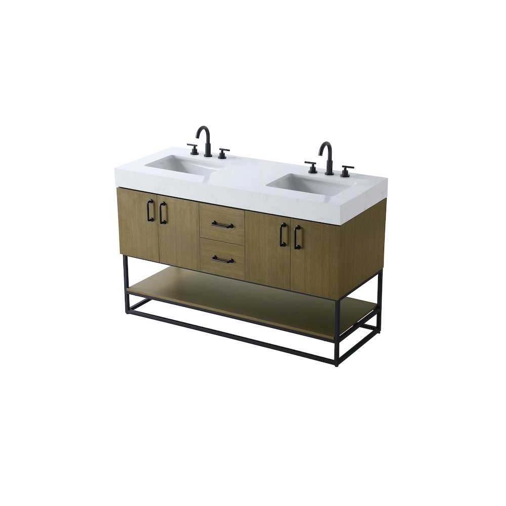 54 inch Double Bathroom Vanity in Chestnut Brown. Picture 6
