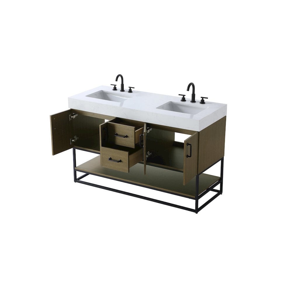 54 inch Double Bathroom Vanity in Chestnut Brown. Picture 7