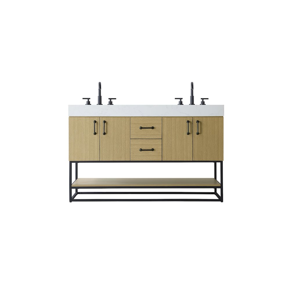 54 inch Double Bathroom Vanity in Honey Brown. Picture 1