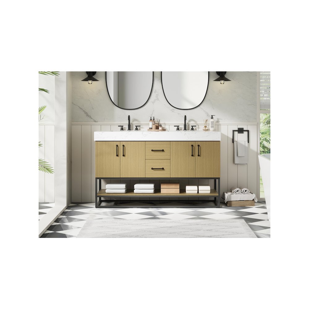 54 inch Double Bathroom Vanity in Honey Brown. Picture 2