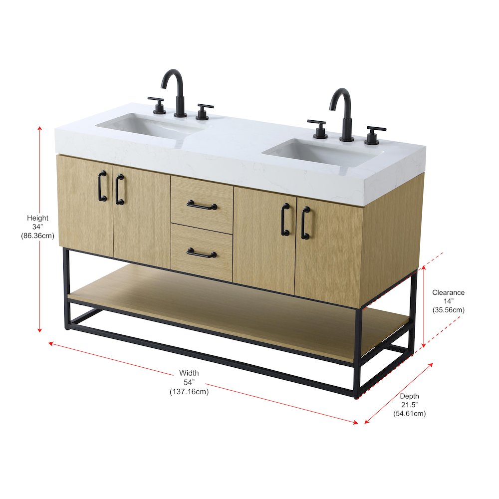 54 inch Double Bathroom Vanity in Honey Brown. Picture 13