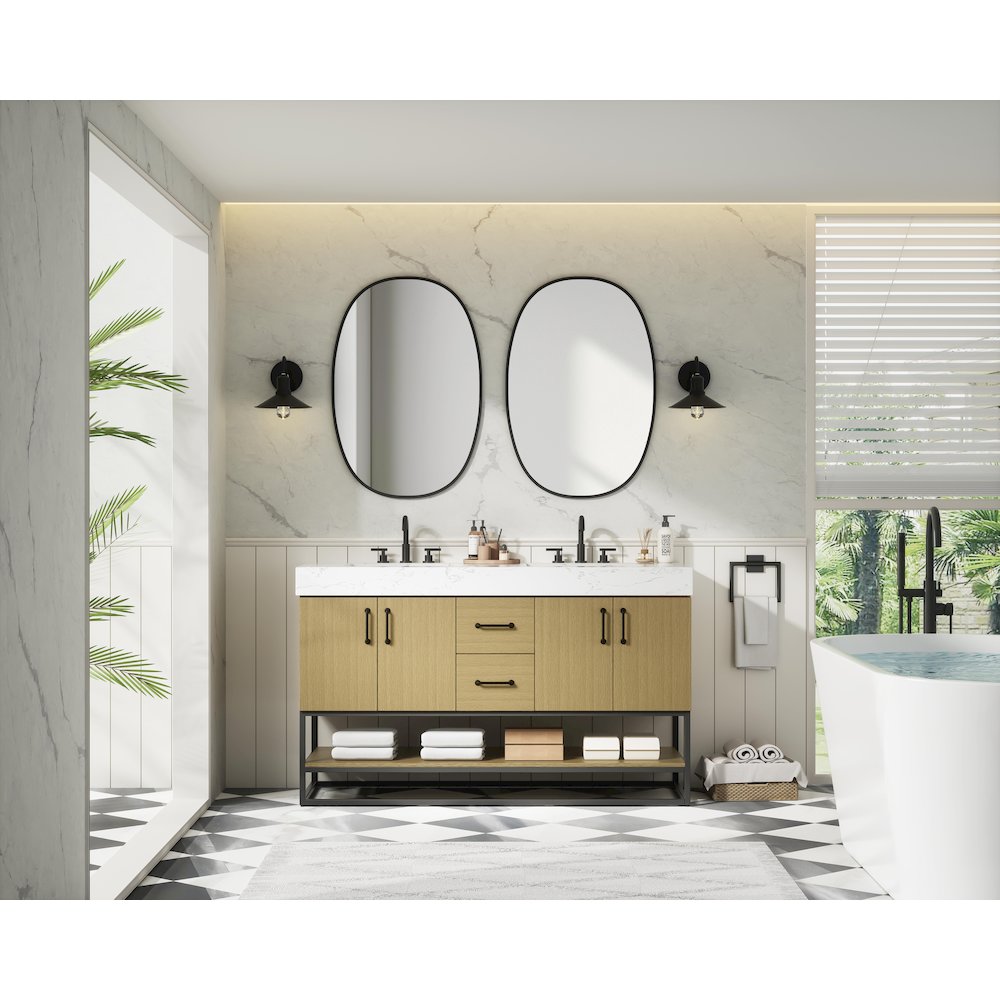 54 inch Double Bathroom Vanity in Honey Brown. Picture 4