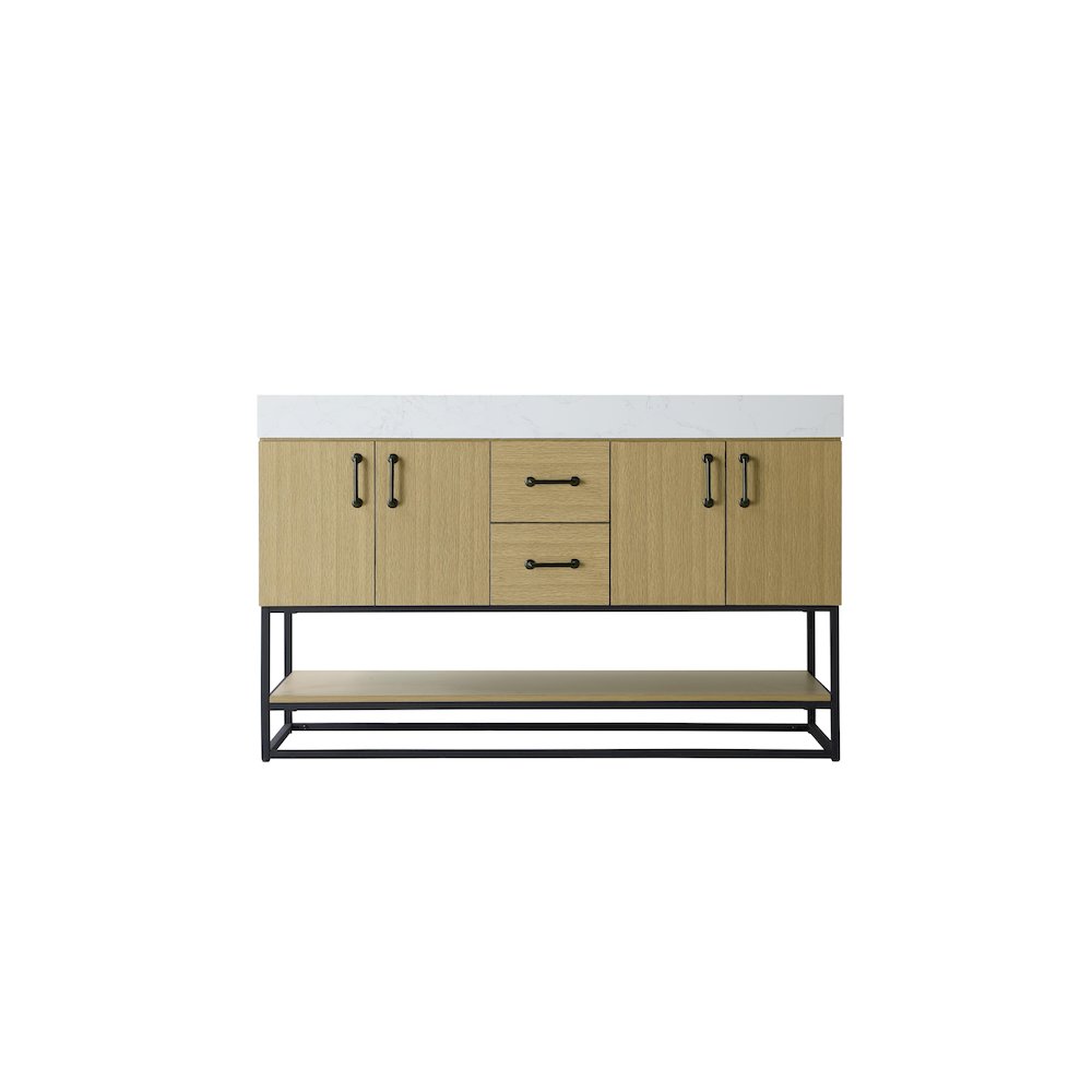 54 inch Double Bathroom Vanity in Honey Brown. Picture 5