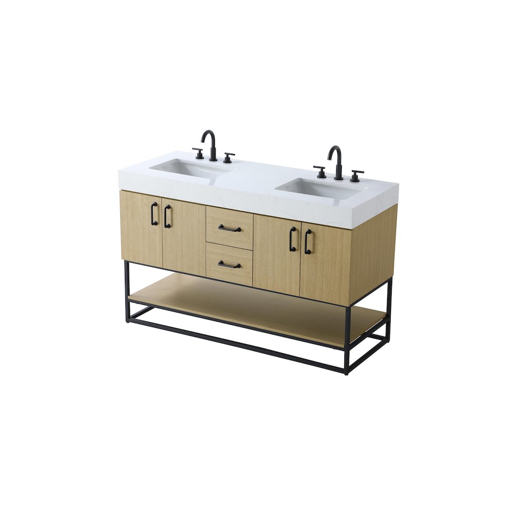 54 inch Double Bathroom Vanity in Honey Brown. Picture 6