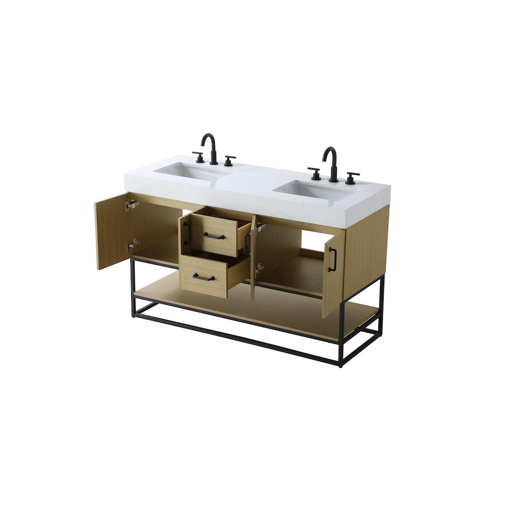54 inch Double Bathroom Vanity in Honey Brown. Picture 7