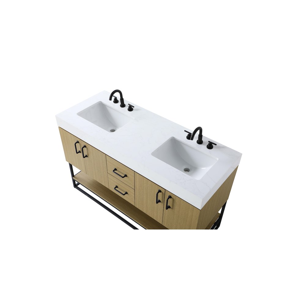 54 inch Double Bathroom Vanity in Honey Brown. Picture 8