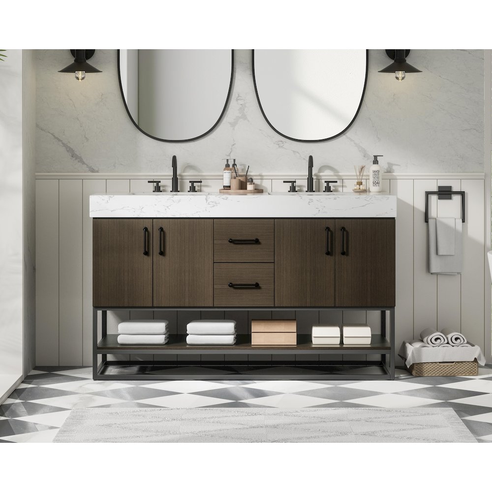 54 inch Double Bathroom Vanity in Mocha Brown. Picture 2