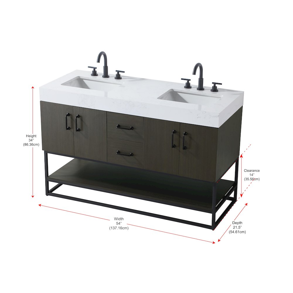 54 inch Double Bathroom Vanity in Mocha Brown. Picture 13