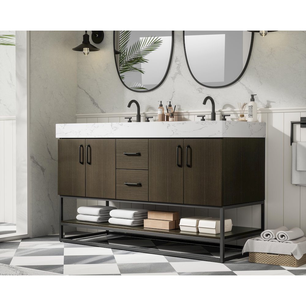 54 inch Double Bathroom Vanity in Mocha Brown. Picture 3