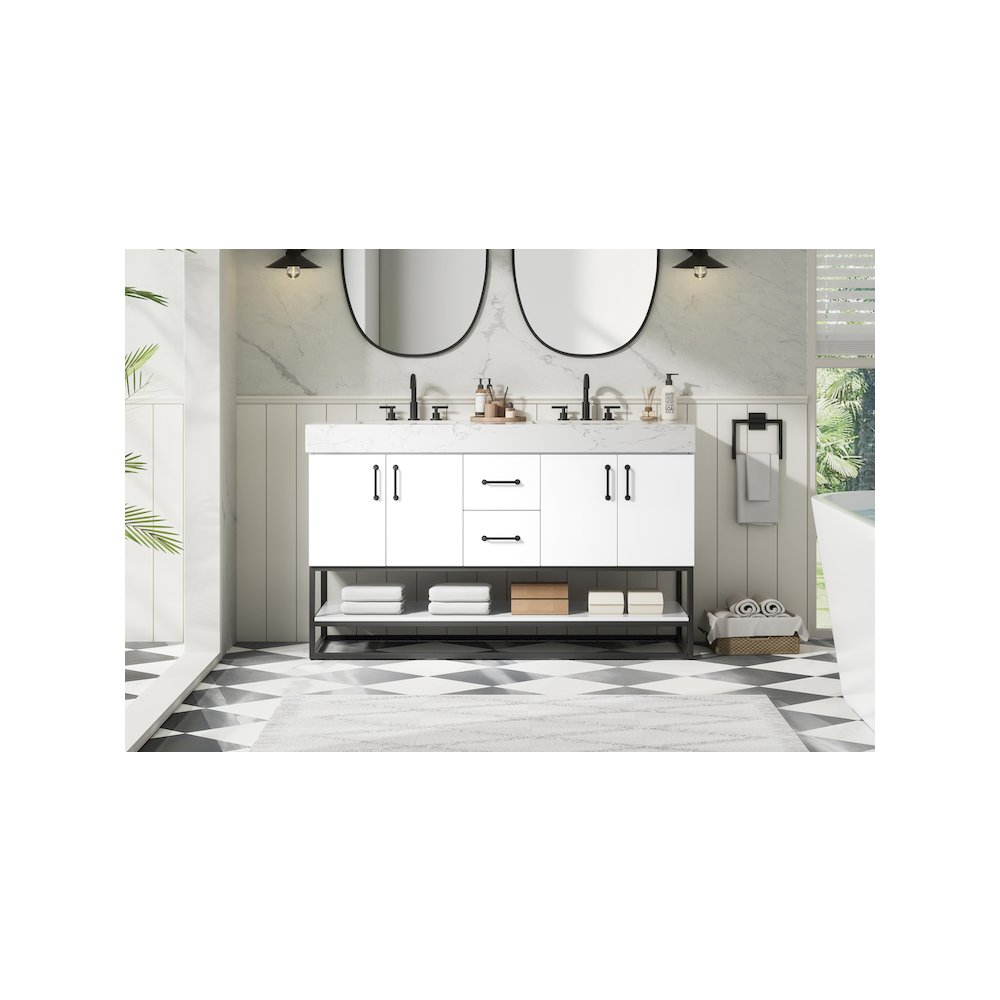 54 inch Double Bathroom Vanity in White. Picture 2