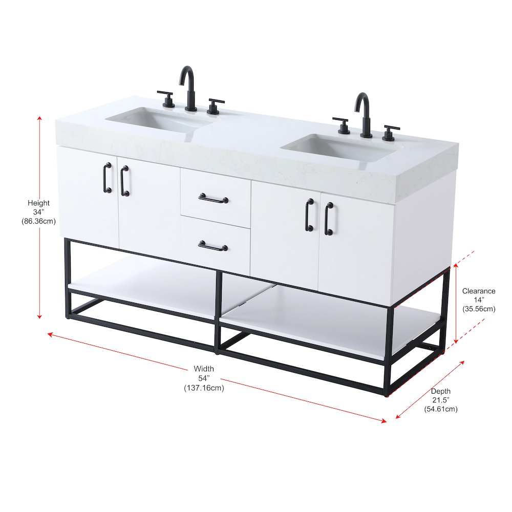 54 inch Double Bathroom Vanity in White. Picture 13