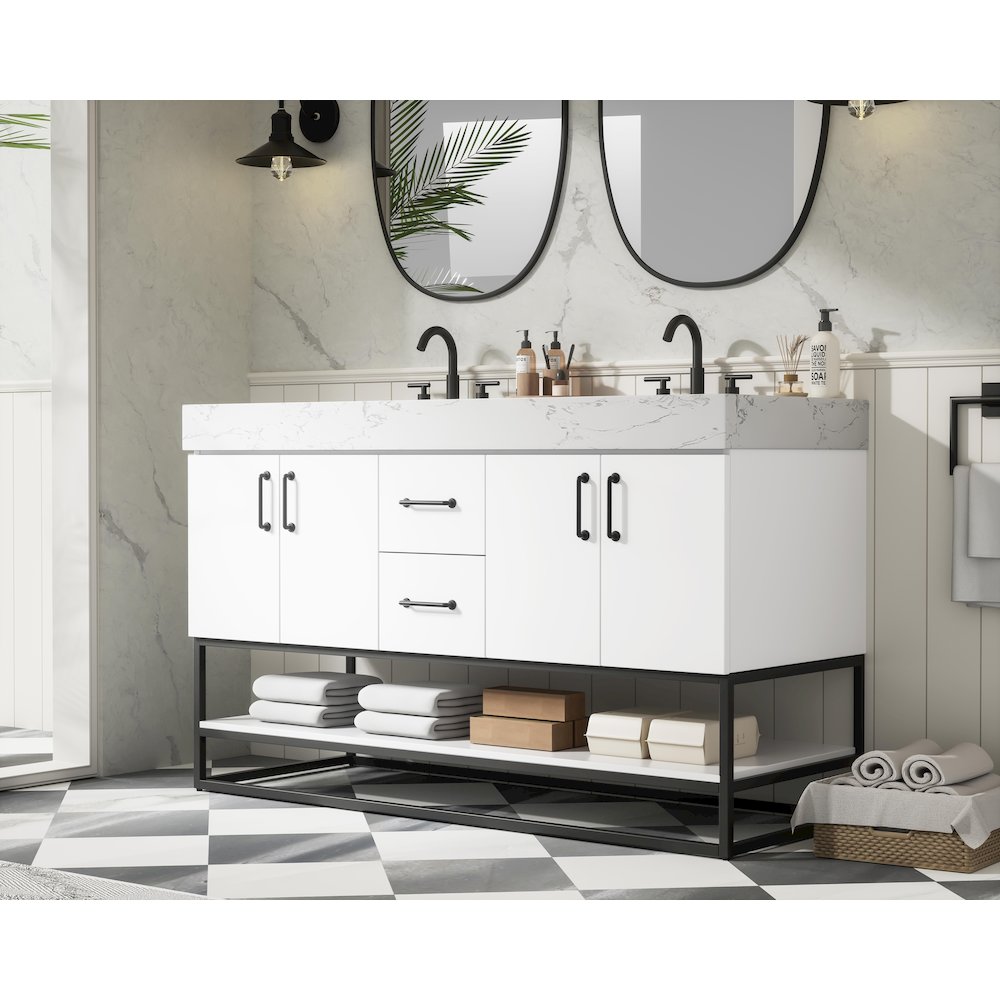 54 inch Double Bathroom Vanity in White. Picture 3
