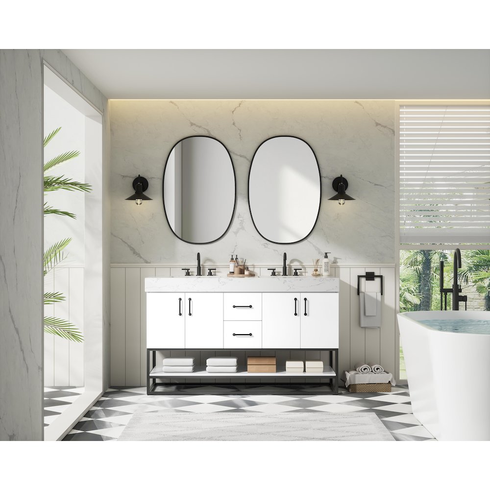54 inch Double Bathroom Vanity in White. Picture 4