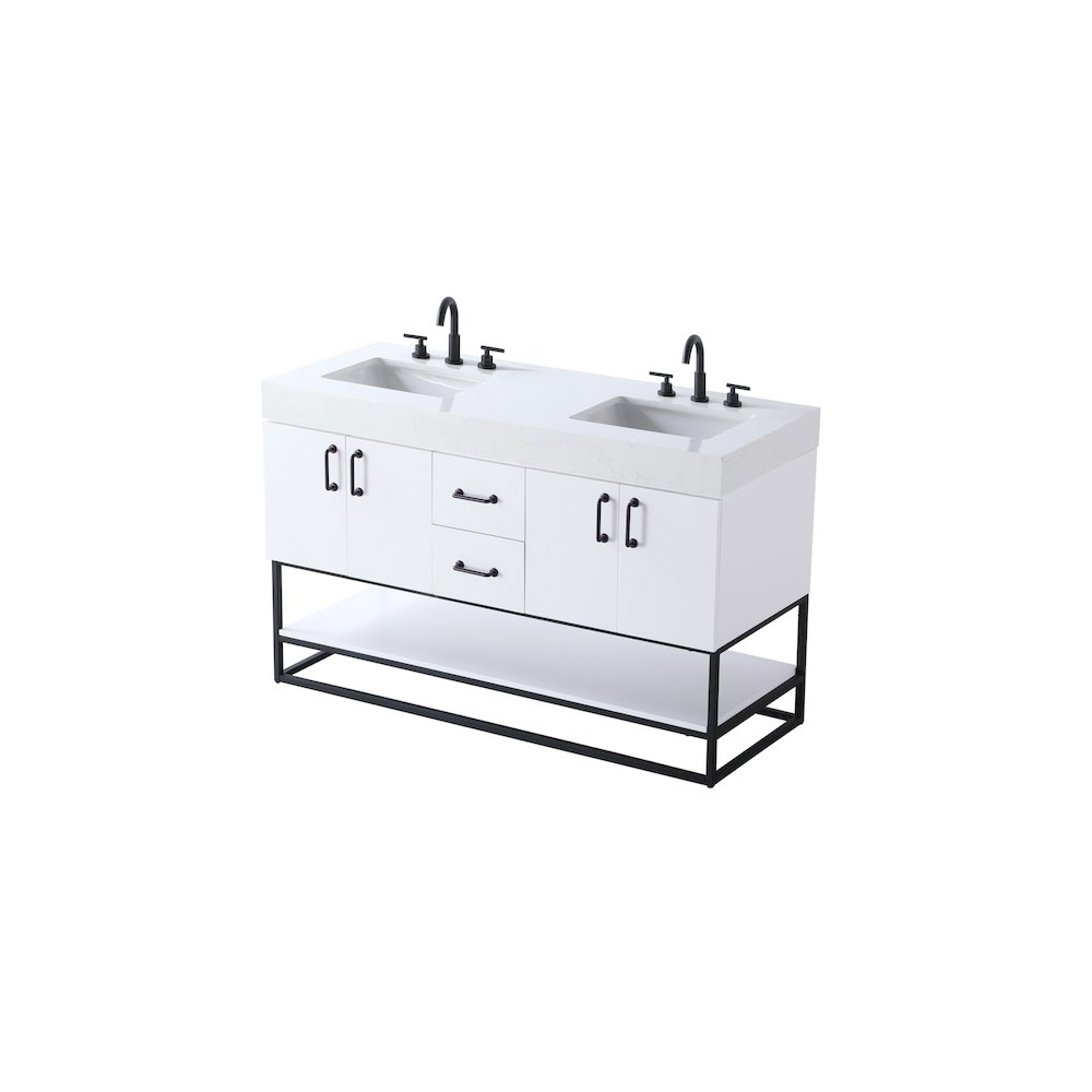 54 inch Double Bathroom Vanity in White. Picture 6