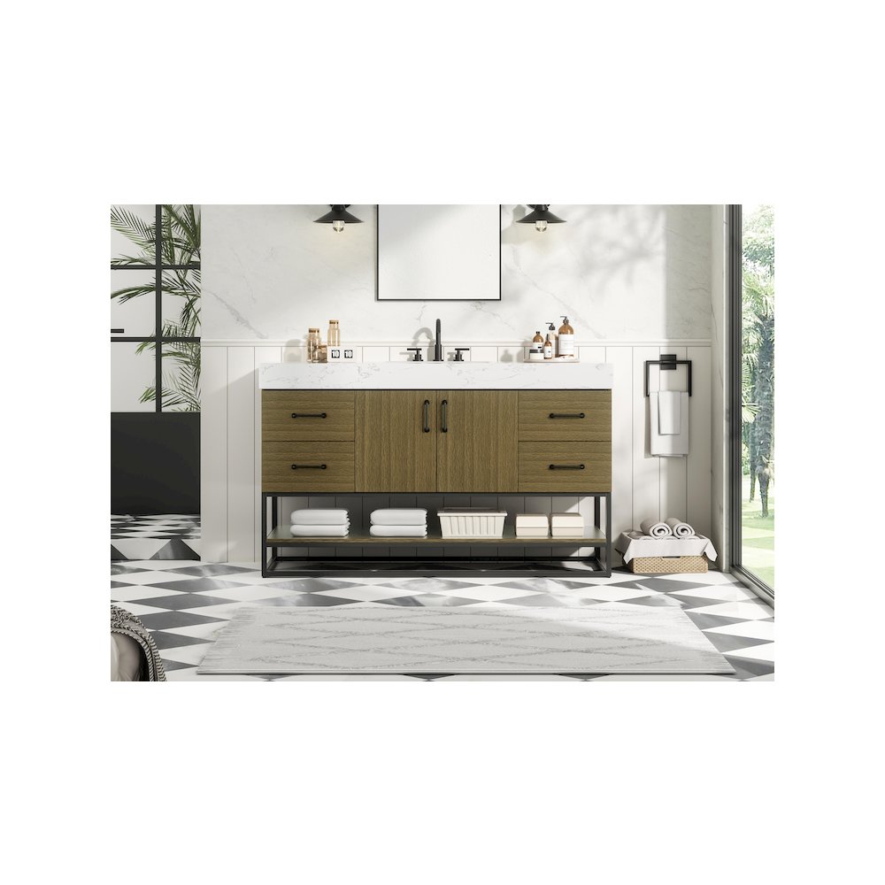54 inch Single Bathroom Vanity in Chestnut Brown. Picture 2