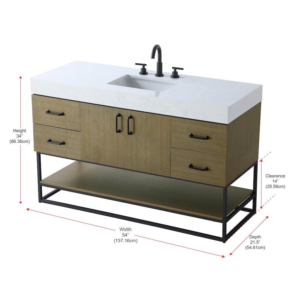 54 inch Single Bathroom Vanity in Chestnut Brown. Picture 13