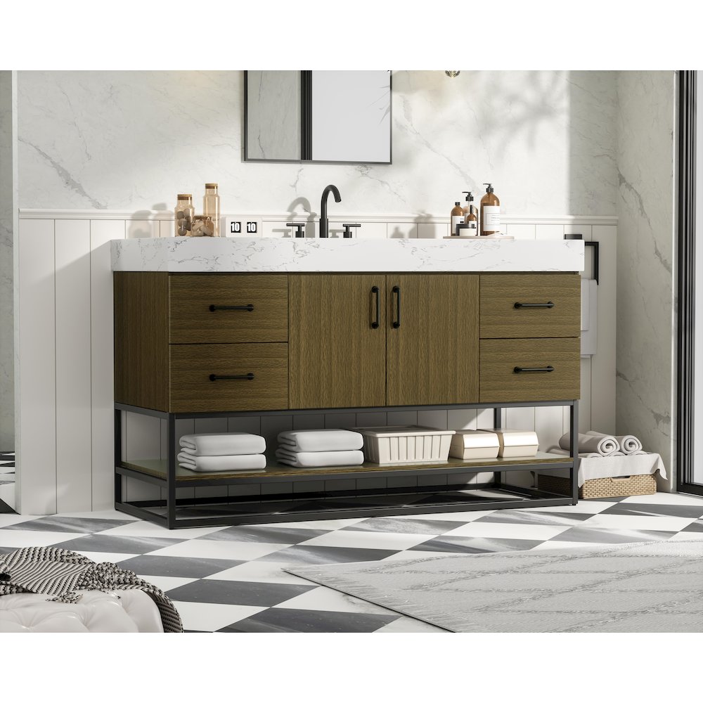 54 inch Single Bathroom Vanity in Chestnut Brown. Picture 3