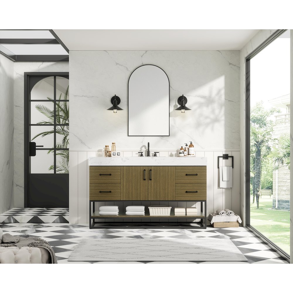 54 inch Single Bathroom Vanity in Chestnut Brown. Picture 4