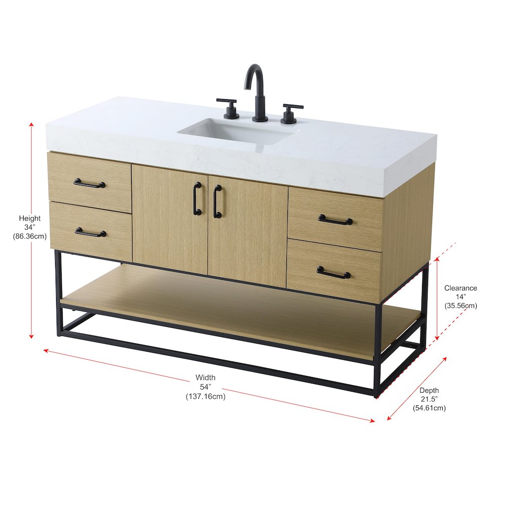 54 inch Single Bathroom Vanity in Honey Brown. Picture 13