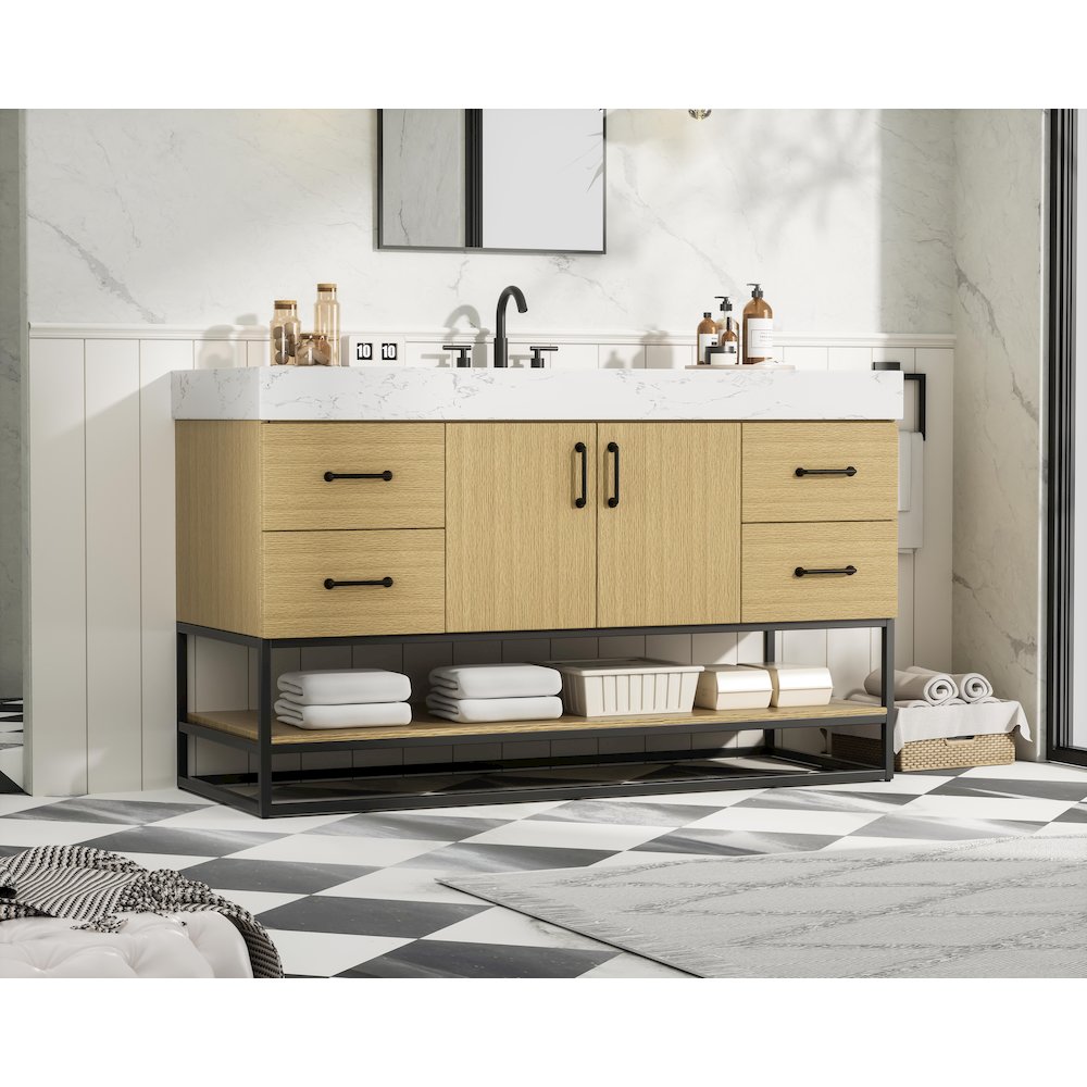 54 inch Single Bathroom Vanity in Honey Brown. Picture 3