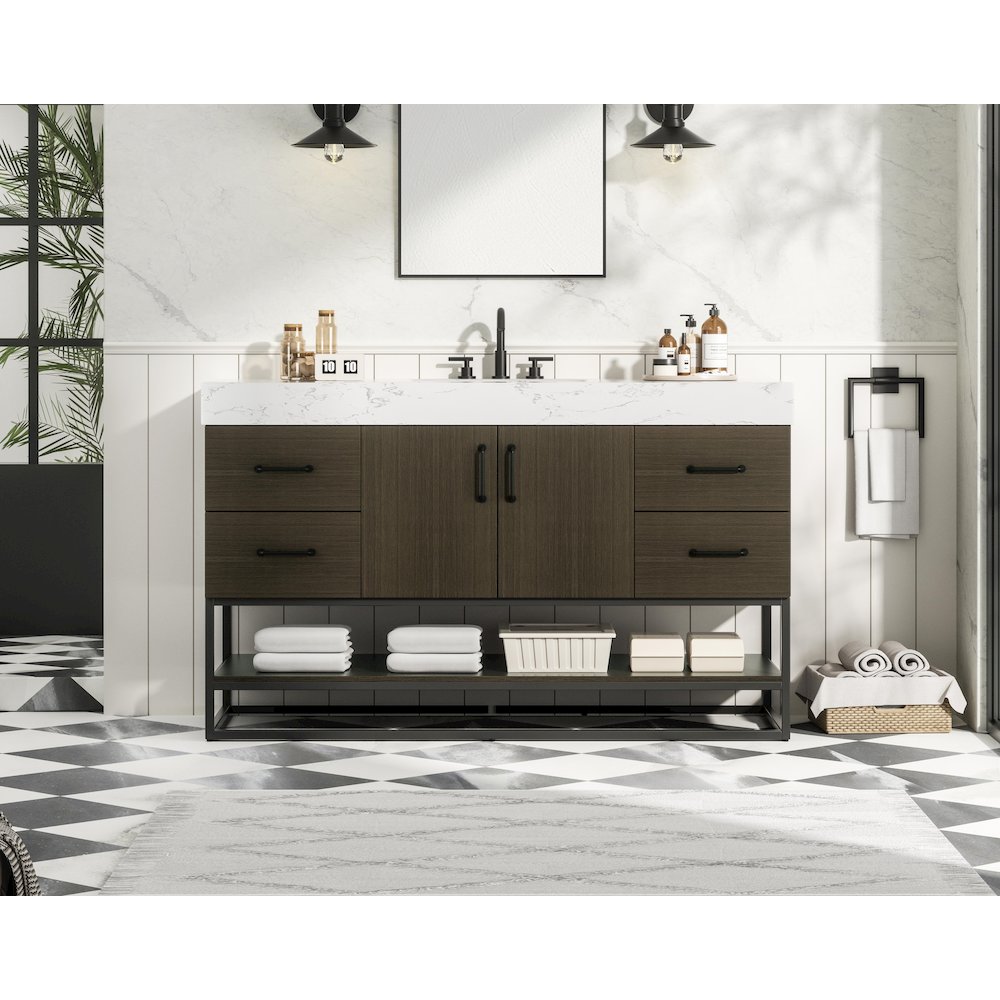 54 inch Single Bathroom Vanity in Mocha Brown. Picture 2