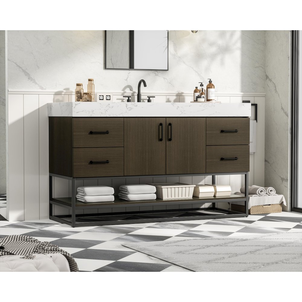 54 inch Single Bathroom Vanity in Mocha Brown. Picture 3