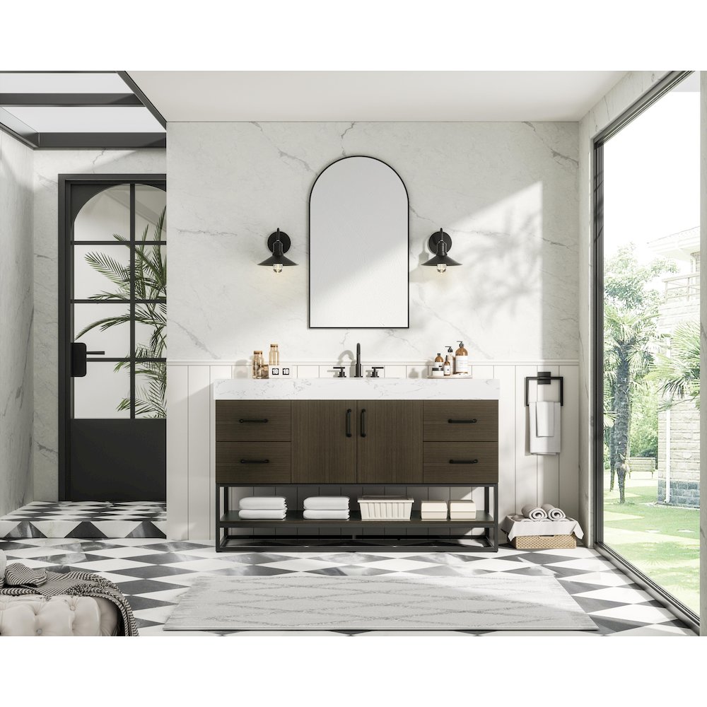 54 inch Single Bathroom Vanity in Mocha Brown. Picture 4