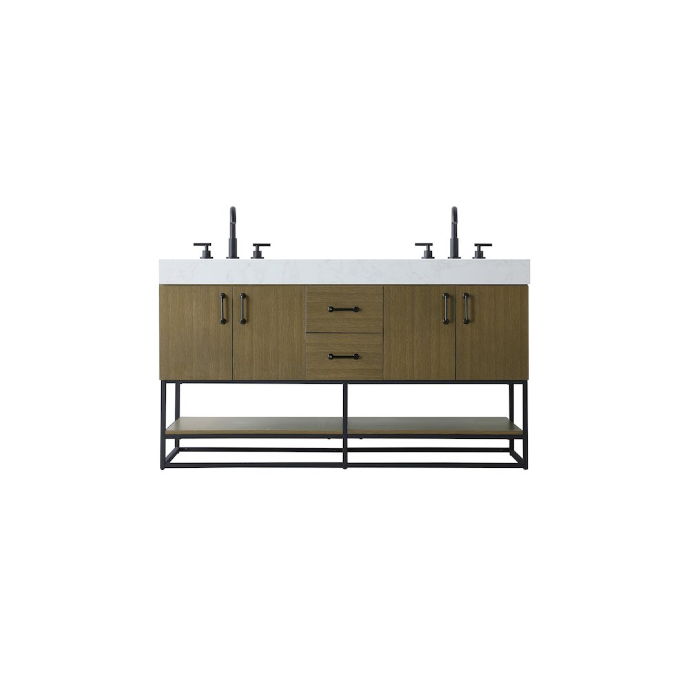 60 inch Double Bathroom Vanity in Chestnut Brown. Picture 1