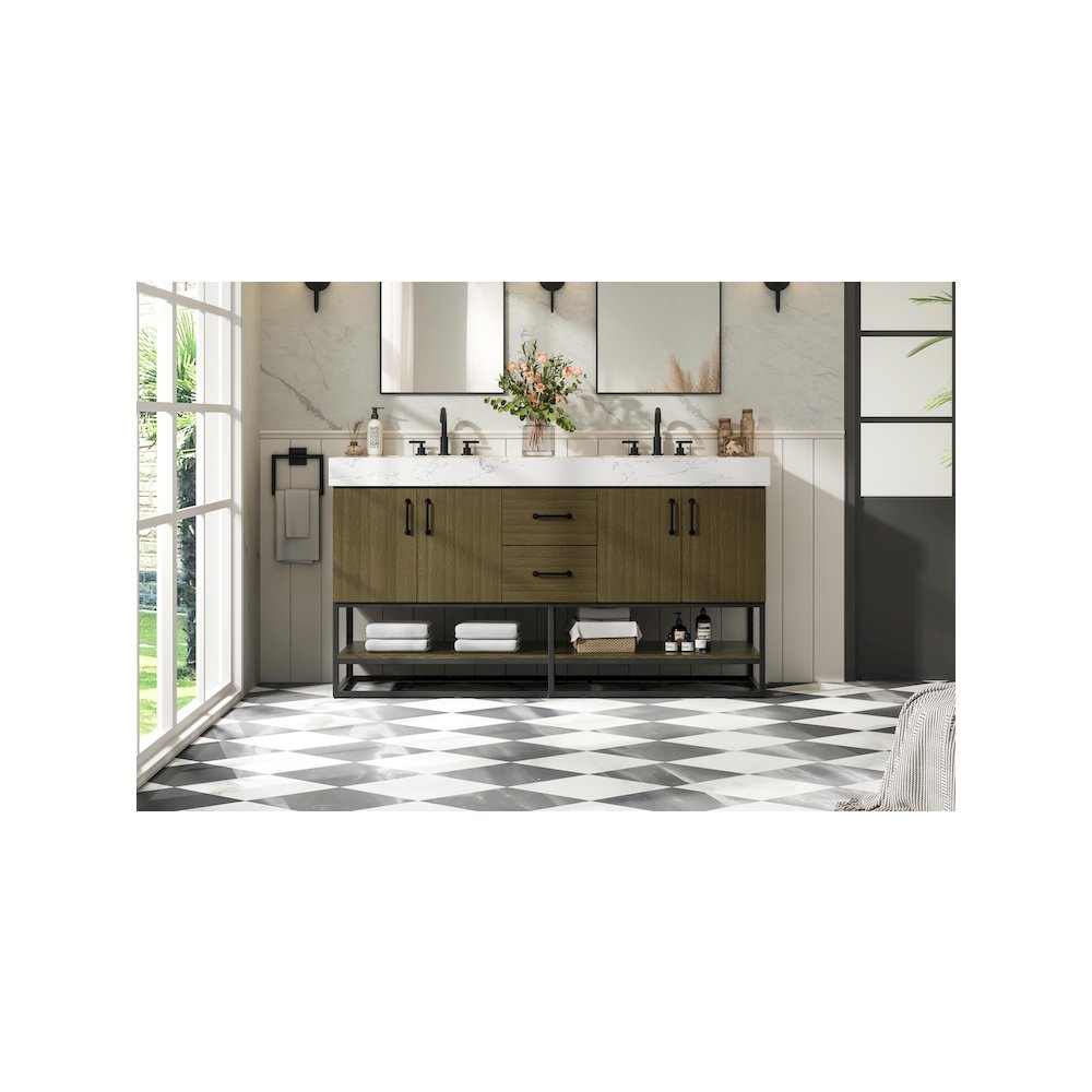 60 inch Double Bathroom Vanity in Chestnut Brown. Picture 2