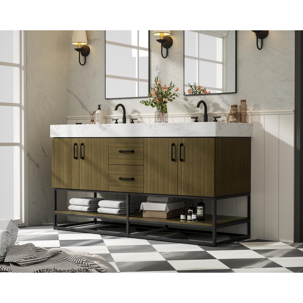 60 inch Double Bathroom Vanity in Chestnut Brown. Picture 3